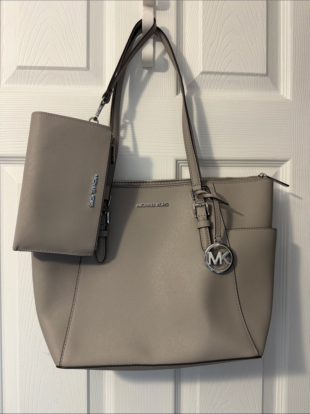 Michael Kors Gray Saffiano Leather Tote with MK Charm